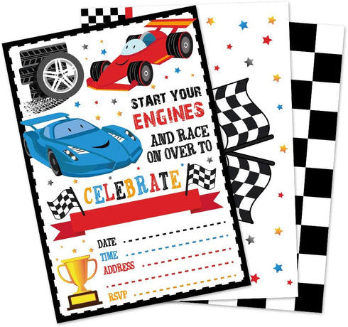 WERNNSAI Racing Car Party Invitation with Envelopes - 20 Count Race Car Party Supplies for Boys Birthday Baby Shower Graduation Fill-in Style Racing Invite Cards