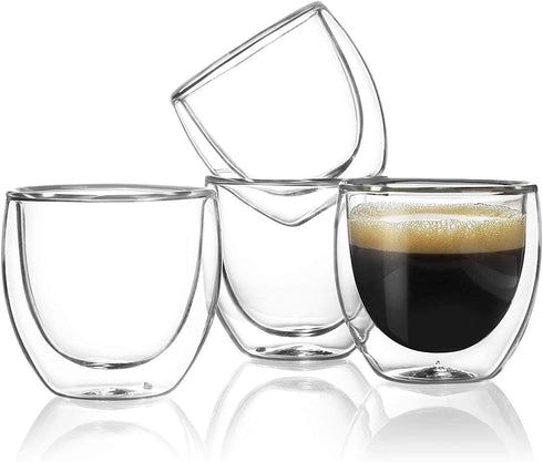 Sweese 408.101 Espresso Cups - 4 Ounce (Top to The Rim), Double-Wall Insulated Glasses - Handmade Glass - Set of 4