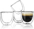 Sweese 408.101 Espresso Cups - 4 Ounce (Top to The Rim), Double-Wall Insulated Glasses - Handmade Glass - Set of 4