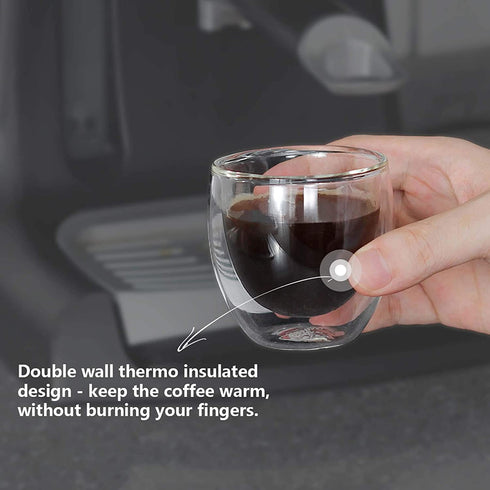 Sweese 408.101 Espresso Cups - 4 Ounce (Top to The Rim), Double-Wall Insulated Glasses - Handmade Glass - Set of 4