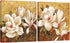 Pyradecor Magnolia Flowers Modern 2 Piece Stretched Floral Canvas Prints Oil Paintings Artwork Style Brown Pictures on Canvas Wall art for Living Room Bedroom Home Decorations