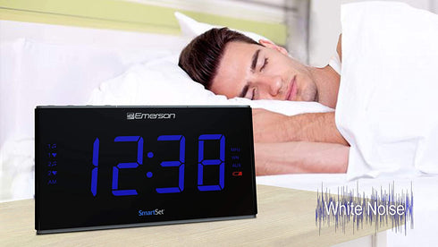 Emerson Smartset Sound Therapy Alarm Clock Radio with White Noise/Nature Sounds 1.8" LED Display Black/Blue, ER100105