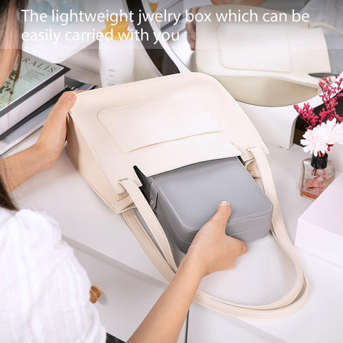 KCY Jewelry Box for Girls Women,Small Travel Jewelry Organizer Case,PU Leather Portable Jewellery Storage Boxes Display Holder for Ring Earrings Necklace Bracelet Bangle , Men Teen Kids Gift, Grey