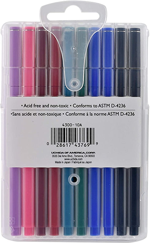 UCHIDA LePen Porous Point Pen, 12 Count (Pack of 1), Black, Blue, Red, Green, Pink, Lavender, Burgundy, 10
