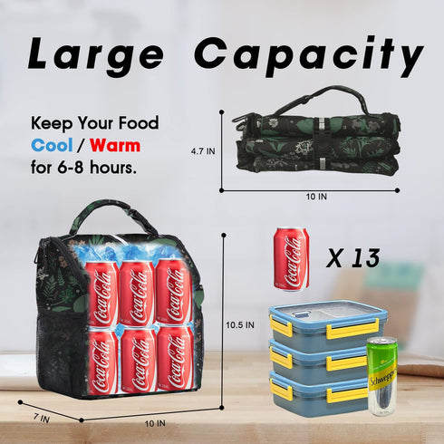 VLM Lunch Bags for Women,Leakproof Insulated Floral Lunch Box with Adjustable Shoulder Strap Reusable Zipper Cooler Tote Bag for Work,Picnic,Camping (Floral 8)