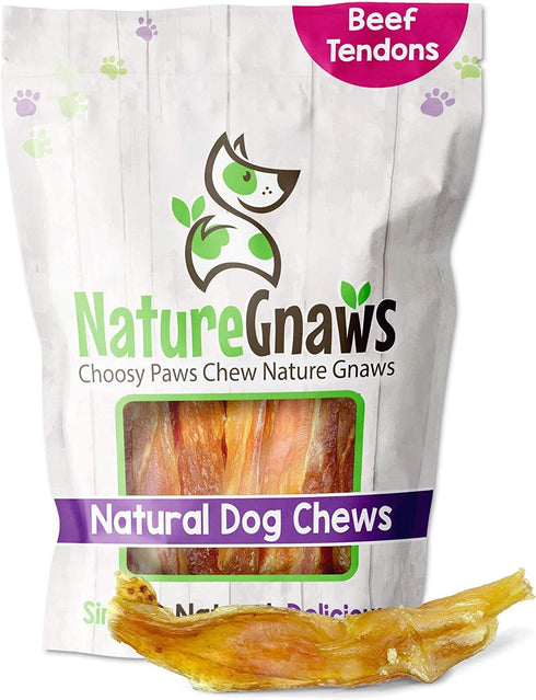 Nature Gnaws Tendons for Dogs - Premium Natural Beef Sticks - Simple Single Ingredient Tasty Dog Chew Treats - Rawhide Free - 4-5 Inch (5 Count)