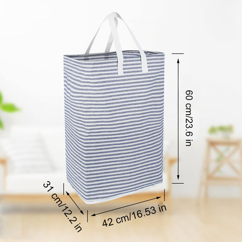 80L Extra Large Collapsible Laundry Baskets with Handle Waterproof Stripe Linen Washing Basket for Bedroom, Blue