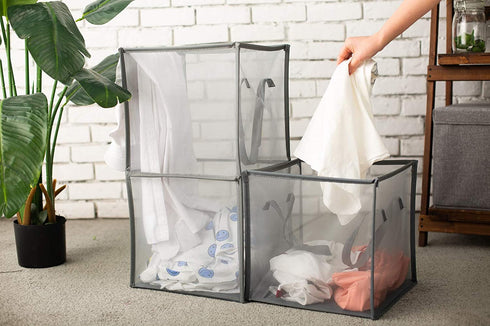 HMLINYAO Mesh Popup Laundry Hamper ,With Handles,Portable and Collapsible Laundry Basket,Used for Laundry Room,Student Dormitory or Travel Storag (Gray, Single-Layer)