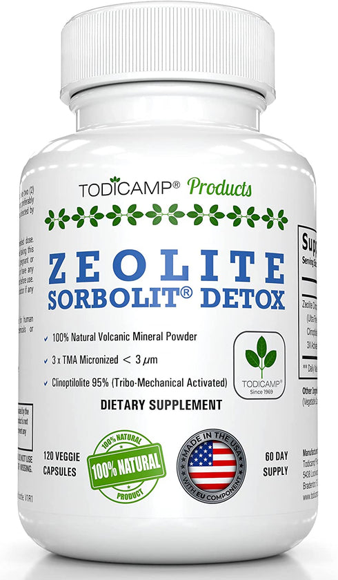 TODICAMP Zeolite Detox - Zeolite Capsules Sorbolit Ultra FINE 1-2 µm - Zeolite Clinoptilolite Powder 95% - 3X Activated - 120 Capsules - Zeolite Powder Supplement - 2 Months Supply