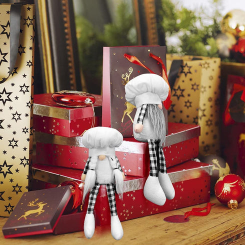 Ameter 2Pcs Plush Chef Gnomes, Buffalo Plaid Swedish Handmade Tomte Gnomes Rustic Farmhouse Gnomes Ornament Holiday Home Table Decor, White€¦