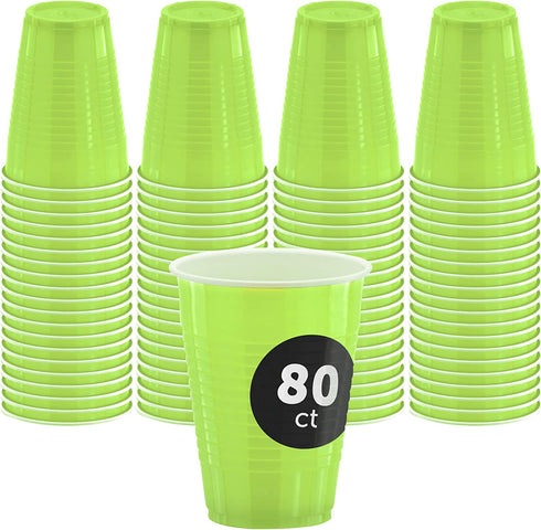 DecorRack 80 Party Cups, 16 oz -BPA Free- Plastic Soda Cups, Perfect for Birthday, Picnic, Indoor and Outdoor Event, Stackable, Reusable, Disposable Round Beverage Drinking Cup, Green (Pack of 80)
