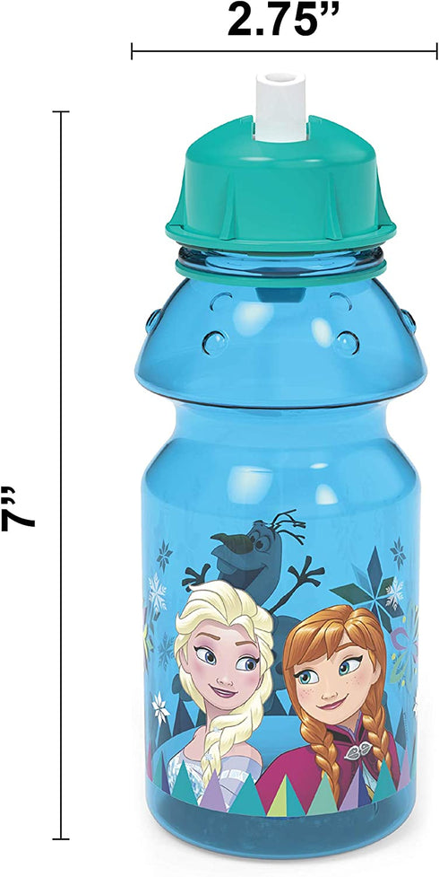 Zak Designs Disney 2 Plastic Push Button Action and Locking Lid Includes Portable Carry Loop, Leak-Proof Design is Perfect for Outdoor Sports, BPA-Free, 14oz, Frozen Water Bottle