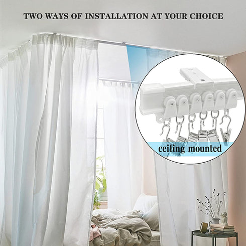Ceiling Curtain Track, Curved Curtain Track Ceiling Mount Flexible Ceiling Track with Curtain Track System, Alloy Plastic Ceiling Track Room Divider For Bay Window Bunk Bed RV Curtain (3Meters White)