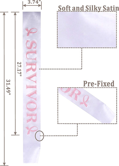 Breast Cancer Survivor Satin Sash, Survivor Tiara for celebrating Breast Cancer Surviving?Cancer Awareness Jewelry for Women, Pink Ribbon Breast Cancer Sash, Breast Cancer Fighter Party Item, Breast C
