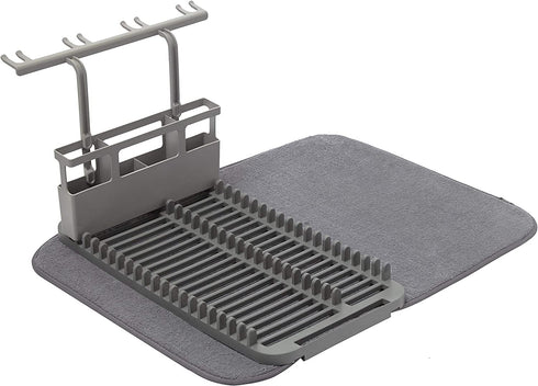 Umbra Udry Rack and Microfiber Dish Drying Mat-Space-Saving Lightweight Design Folds Up for Easy Storage, Standard w, Charcoal