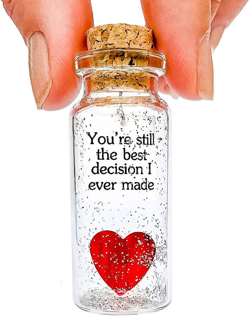 Anniversary Heart Decor Gift for Her and Him - Personalized Valentines Day Gifts - I Love You Presents for Wife and Husband (Red Heart in a Bottle, You're Still the Best Decision I Ever Made)