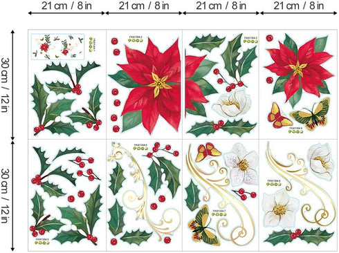 ufengke Christmas Poinsettia Flower Wall Stickers Butterflies Window Clings Decal for Showcase Home Decor Merry Christmas Decoration