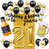 21st Birthday Decorations for Him Her, 21 Years Birthday Decorations with 40 Inch Gold Number Balloons, Banner, 21 Sign Latex Balloon, Fringe Curtains and Cups Foil Balloons