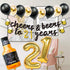 21st Birthday Decorations for Him Her, 21 Years Birthday Decorations with 40 Inch Gold Number Balloons, Banner, 21 Sign Latex Balloon, Fringe Curtains and Cups Foil Balloons