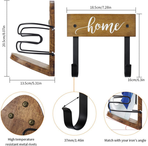 TJ.MOREE Ironing Board Hanger Wall Mount - Laundry Room Iron and Ironing Board Holder,Oak Iron Holder and Detachable Ironing Board Holder Hooks Provincial Stain Suitable for T&Y Shaped Ironing Boards
