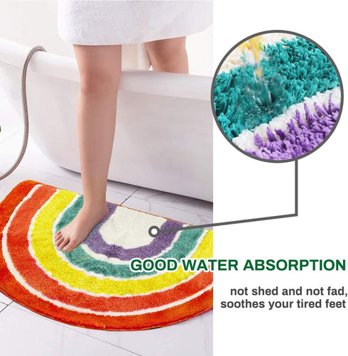 Bathroom Rugs, Jhua Half Round Area Rug Rainbow Indoor Floor Mat, Non Slip Half Circle Rug Fluffy Carpet, Soft Fuzzy Shaggy Throw Rugs for Living Room Bedroom Bathroom Kitchen Home Decor (31.5x19.7in)