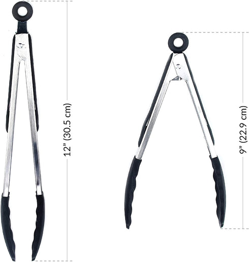 2 PCS Kitchen Tongs Utensil Set by Boxiki Kitchen. Silicone Tongs For Grilling, Cooking and Serving. Heat Resistant Tongs For Cooking. BPA Free Stainless Steel Kitchen Utensils.