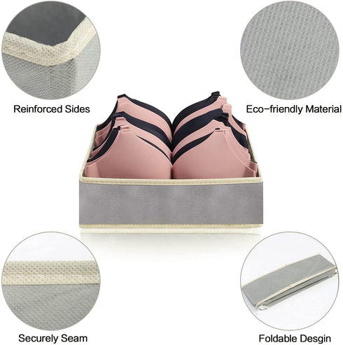 SYGY 2Pack Bra Organizer Storage for Dresser Drawers, Foldable Organizer Divider Fabric Drawer Organizers, Closet Organizer for Lingerie, Bra, Clothes, Towel, 7 Cell, Grey