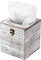 Distressed Farmhouse Square Solid Wood Tissue Box Cover with Slide-Out Bottom Panel Honey Brown Tissue Box Holder for Bathroom Living Room Dining Room Bedroom Toilet (Grey White)