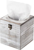 Distressed Farmhouse Square Solid Wood Tissue Box Cover with Slide-Out Bottom Panel Honey Brown Tissue Box Holder for Bathroom Living Room Dining Room Bedroom Toilet (Grey White)
