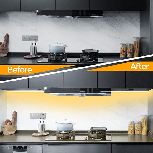 Under Cabinet Lights, 10 PCS LED Strip Lighting for Kitchen 16.4ft Dimmable with Remote Control and Adapter, Timing Warm White Under Counter Lights for Kitchen Closet Bookshelf Bedroom - 3000K