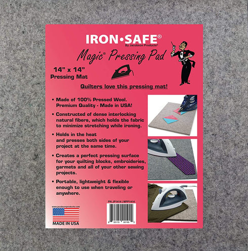 Jacobson Products Premium Wool Ironing Pad for Quilters - 100% Wool Felt Pressing Mat - The Ideal Pressing Pad for Home & Commercial Ironing (14" x 14" x 0.5")