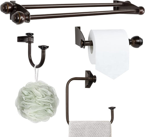 TONIAL Bathroom Hardware Set, Antique Bronze Traditional Upgraded Towel Bar Rack Set 4 Piece - Includes 20" Double Towel Bar, Toilet Paper Holder, Towel Hook, Towel Holder, Bathroom Accessory Set
