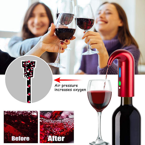 Electric Wine Aerator, Cljlixcy Automatic Wine Dispenser, Portable USB Rechargeable Electric Wine Decanter One Touch Auto Wine Pourer Wine Stopper (Red)