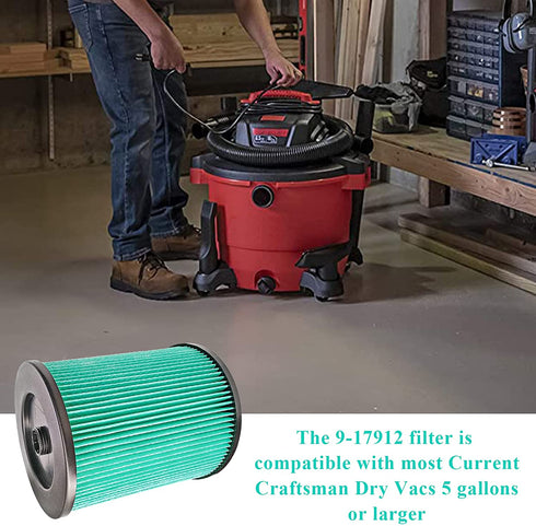 17912 Hepa Filter Replacement fit for Craftsman 9-17912 Wet/Dry Vacuum Filter with High Efficiency Particle Air