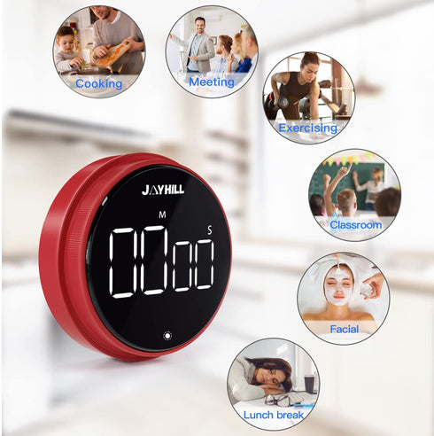 JOYHILL Timers, Digital Kitchen Timer Magnetic with Large LED Display, Volume Adjustable Countdown/up Clock for Kids, Cooking, Teaching, Classroom Study, Fitness and Oven?Red?