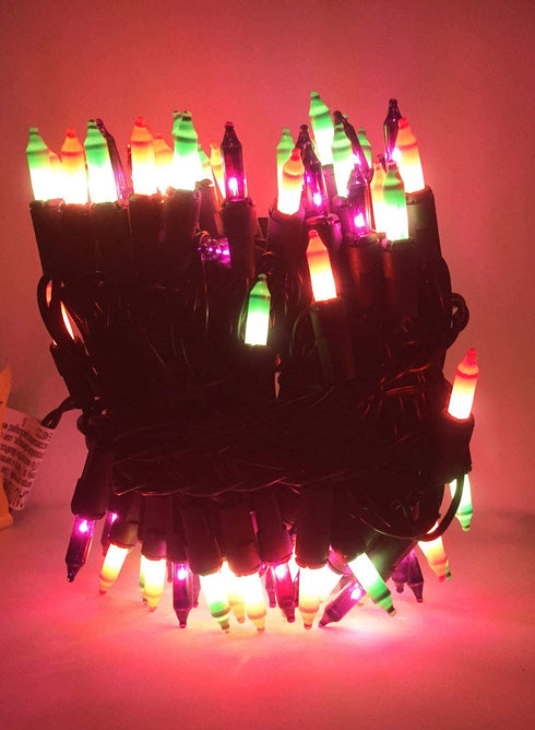 100 Ct Halloween String Light Set, Orange, Green, Purple, Black Cord