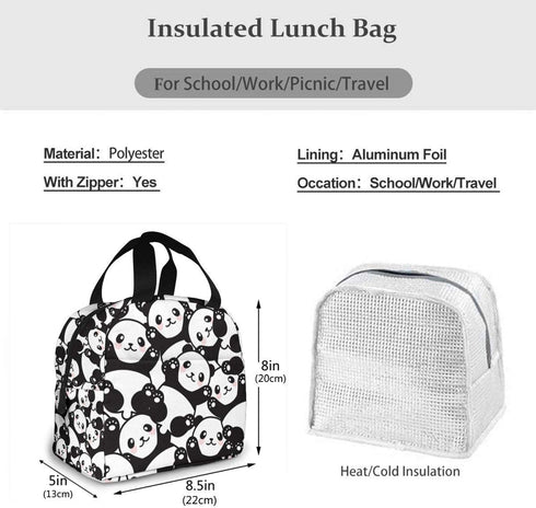 MSGUIDE Cute Panda Insulated Lunch Bag Leakproof Cooler Lunch Box for Men Women Adult - Reusable Thermal Tote Bag for Office Work School Picnic Beach