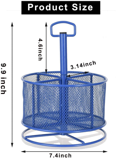 Marbrasse Mesh Desk Organizer, 360-Degree Rotating Multi-Functional Pen Holder, 4 Compartments Desktop Stationary Organizer, Home Office Art Supply Storage Box Caddy (Blue)