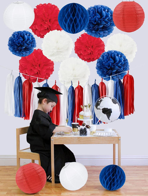 Graduation Decorations 2022 Navy Blue Red White Nautical Party Decor Base Ball Decorations 4th of July/Patriotic Decorations Fourth of July Party Favors Birthday Sail Boats Party Decorations