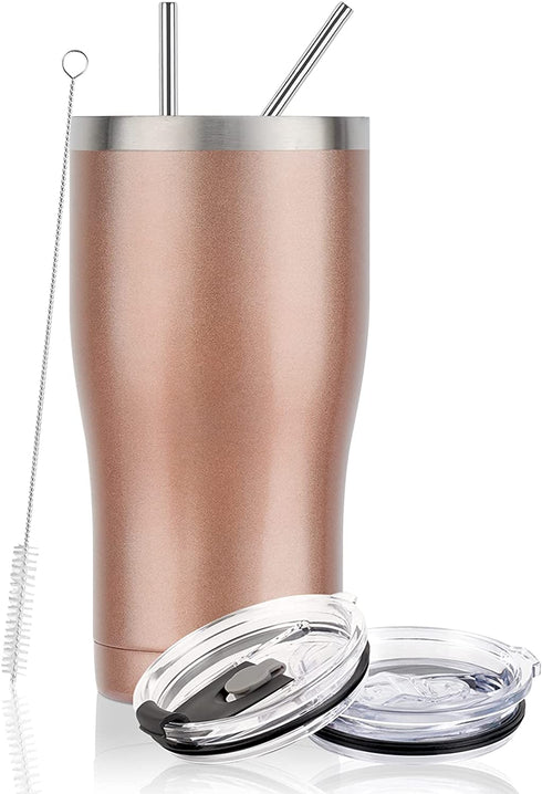 Lifecapido 20oz Tumbler, Stainless Steel Travel Tumbler, Double Wall Vacuum Insulated Tumbler with Lid and Straw, Durable Powder Coated Travel Mug, Thermal Tumbler for Cold Hot Drink, Rose Gold