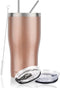 Lifecapido 20oz Tumbler, Stainless Steel Travel Tumbler, Double Wall Vacuum Insulated Tumbler with Lid and Straw, Durable Powder Coated Travel Mug, Thermal Tumbler for Cold Hot Drink, Rose Gold