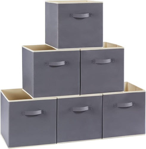Lifewit Collapsible Storage Cubes 11 Inch Foldable Fabric Bins Multi-Color Organizers Decorative Organizing Baskets for Shelves for Closet, Utility Room, Storage Room Set of 6 Grey