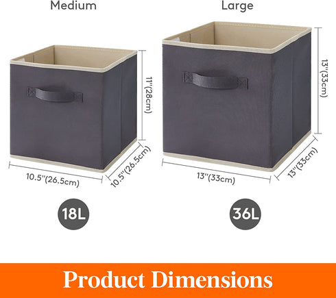 Lifewit Collapsible Storage Cubes 11 Inch Foldable Fabric Bins Multi-Color Organizers Decorative Organizing Baskets for Shelves for Closet, Utility Room, Storage Room Set of 6 Grey
