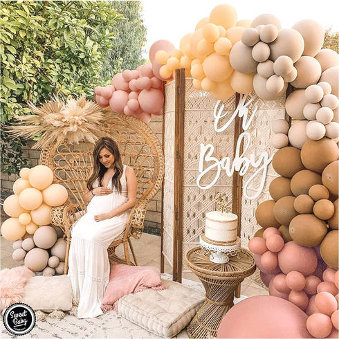 Sweet Baby Co. Dusty Rose Pink Balloon Garland Kit Arch with Matte Mauve, Nude, Taupe, Caramel, and Rose Gold Metallic Balloons Neutral Decorations for Baby Bridal Shower, Birthday Party Ballon Wall