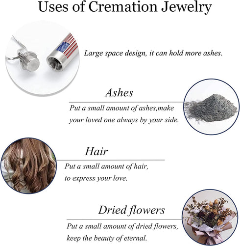 Bullet American Flag Teardrop Urn Necklaces for Man/Women Bullet Cremation Jewelry for Ashes, Stainless Steel Cremation Urns Memorial Keepsake Ashes Holder for Pets Dogs Cats