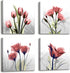 Moyedecor Art - 4 Panel Elegant Tulip Flower Canvas Print Wall Art Painting For Living Room Decor And Modern Home Decorations (Four 12X12in, Red flower)