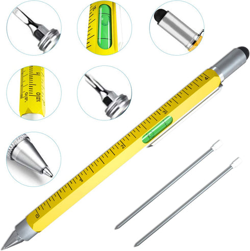 Cool Pen Gifts for Men, Cutier 6-in-1 Multi Tool Tech Pen Gadgets Tools for Men , Personalized Gifts for Dad or Him, Funny Gift for Christmas, Father's Day Valentines or Birthdays Gifts (Yellow)