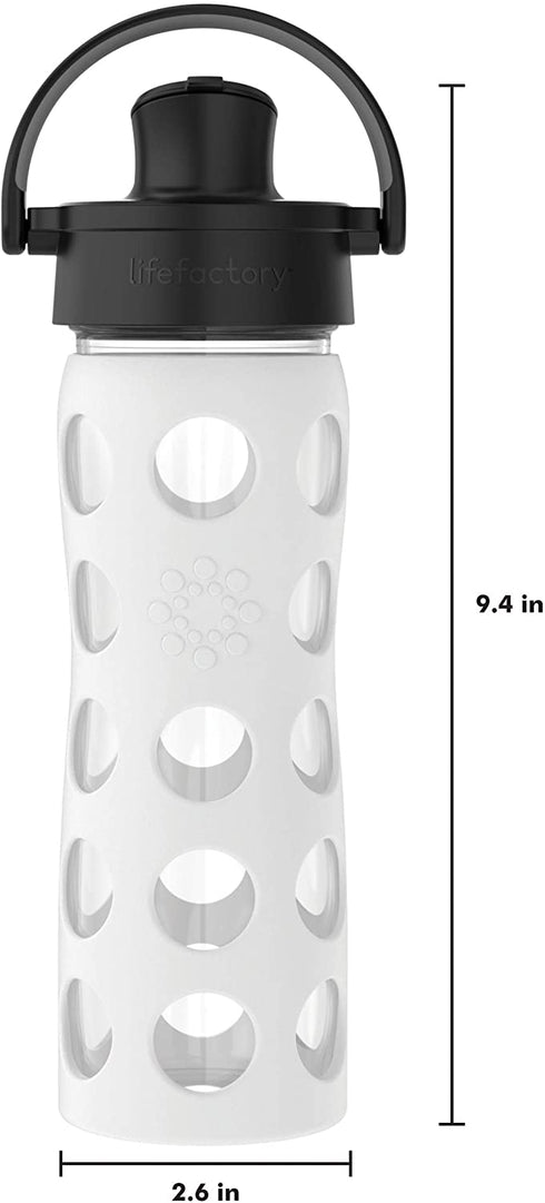 Lifefactory 16-Ounce Glass Water Bottle with Active Flip Cap and Protective Silicone Sleeve, Optic White