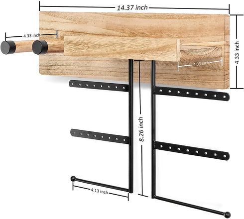 Nokgnoa Jewelry Organizer Wall Mounted Hanging Jewelry Organizer Display Rustic Wood Jewelry Holder with Large Capacity for Necklaces, Bracelet Earrings, Carbonized Black