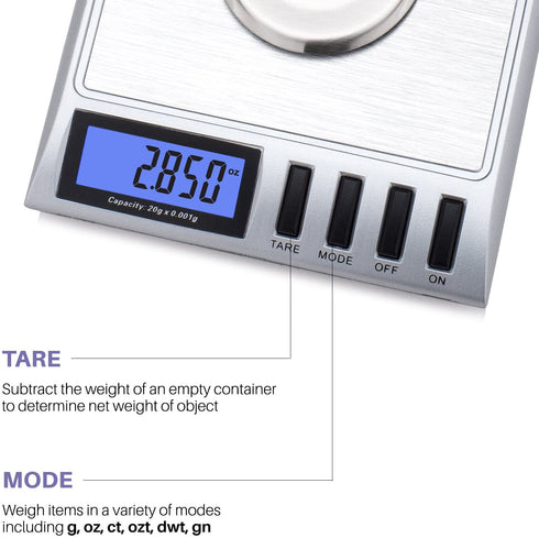 Smart Weigh GEM20- 20g x 0.001 Grams, High Precision Digital Milligram Jewelry Scale, Reloading, Jewelry and Gems Scale, Calibration Weights and Tweezers Included